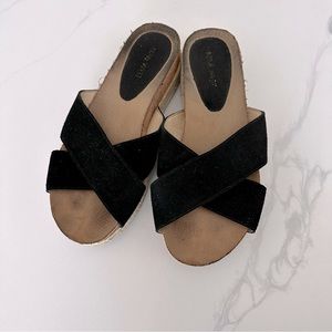 Stacked Espadrille slides sandals slippers wedge casual platform suede leather